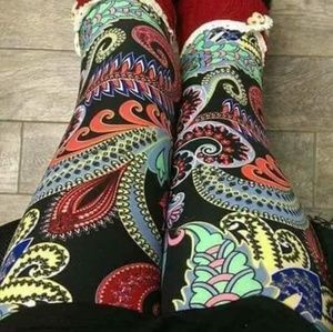 One Size Burgandy & Mint Paisley Print Leggings